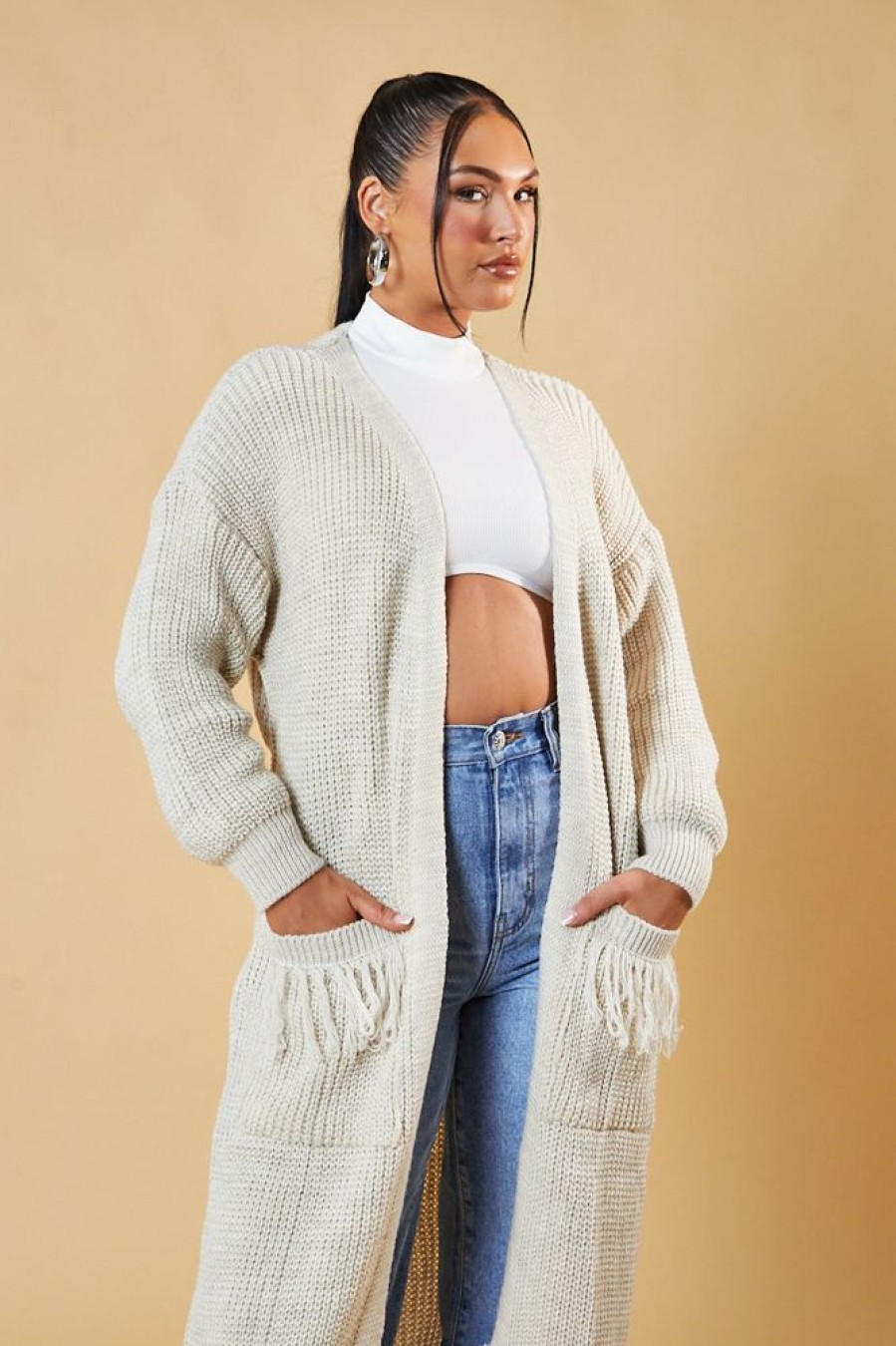 Clothing Rebellious Fashion | Beige Edge To Edge Longline Cardigan - Doris