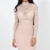 Clothing Rebellious Fashion | Nude Lace High Neck Midi Dress-Neriah