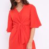 Clothing Rebellious Fashion | Orange Bow Tie Dress - Teagan