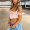 Clothing Rebellious Fashion | Pink Cotton Pleated Bandeau Crop Top - Galaxy