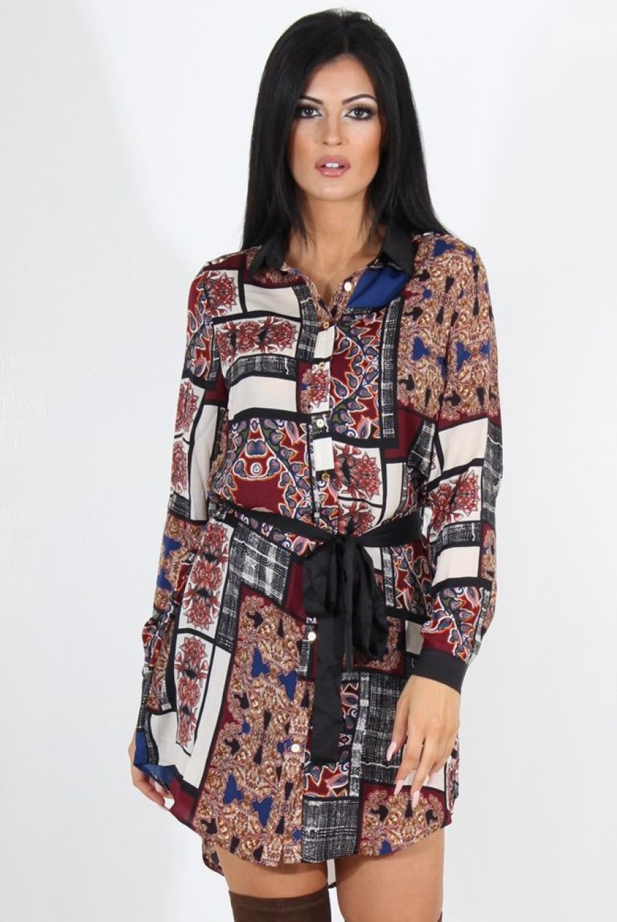 Clothing Rebellious Fashion | Gemma Wine Paisley Print Shirt Dress