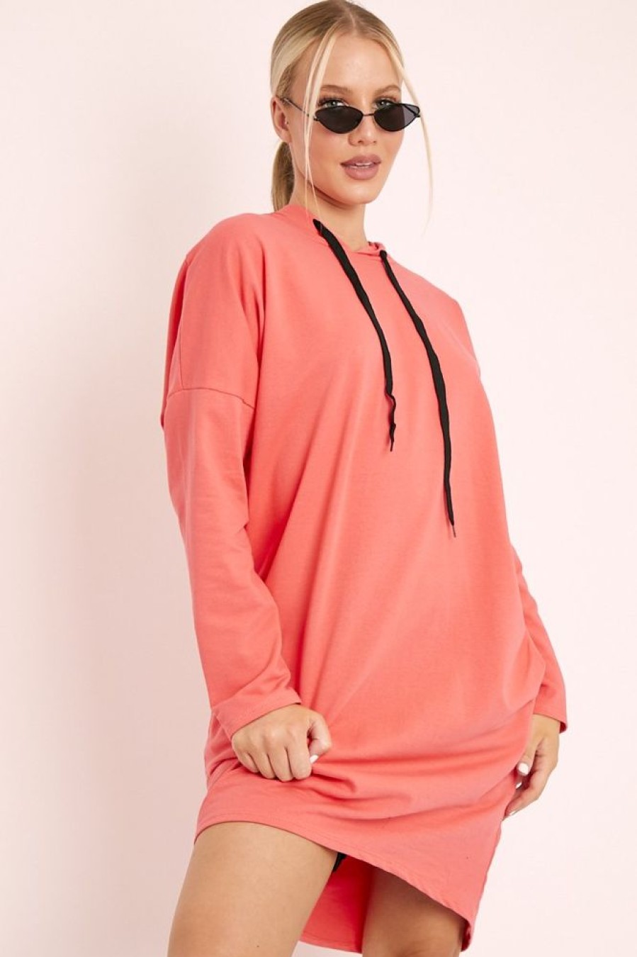 Clothing Rebellious Fashion | Coral Oversized Hoodie Jumper Dress - Mariah