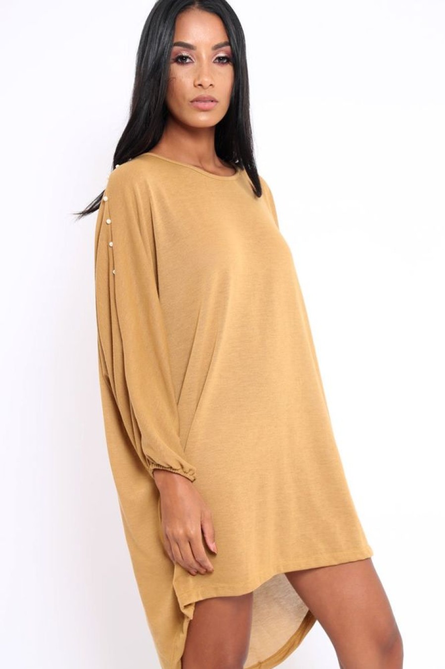 Clothing Rebellious Fashion | Mustard Pearl Detail Jumper Dress - Ammi