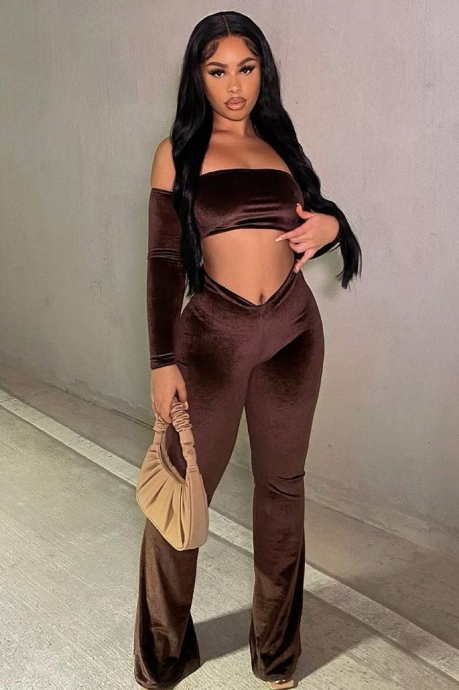 Clothing Rebellious Fashion | Chocolate Dipped Waist Velvet Flare Trousers - Kehlani