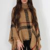 Clothing Rebellious Fashion | Maria Beige Knitted Roll Neck Poncho