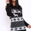 Clothing Rebellious Fashion | Black Christmas Print Jumper Dress - Kleo