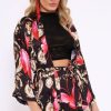 Clothing Rebellious Fashion | Black Floral Scarf Print Short And Jacket Co-Ord - Eadie