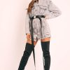 Clothing Rebellious Fashion | Grey Distressed Long Sleeve Denim Shirt Dress - Jacia