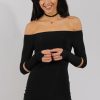 Clothing Rebellious Fashion | Black Bardot Cut Out Elbow Dress - Jodie