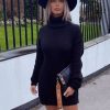 Clothing Rebellious Fashion | Black Roll Neck Mini Jumper Dress - Dariyana