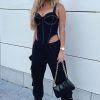 Clothing Rebellious Fashion | Black Contrast Stitch Denim Bodysuit - Jamelia