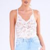 Clothing Rebellious Fashion | White Sheer Lace Strappy Bodysuit - Rozina