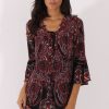 Clothing Rebellious Fashion | Black Paisley Print Flared Sleeve Dress - Pia