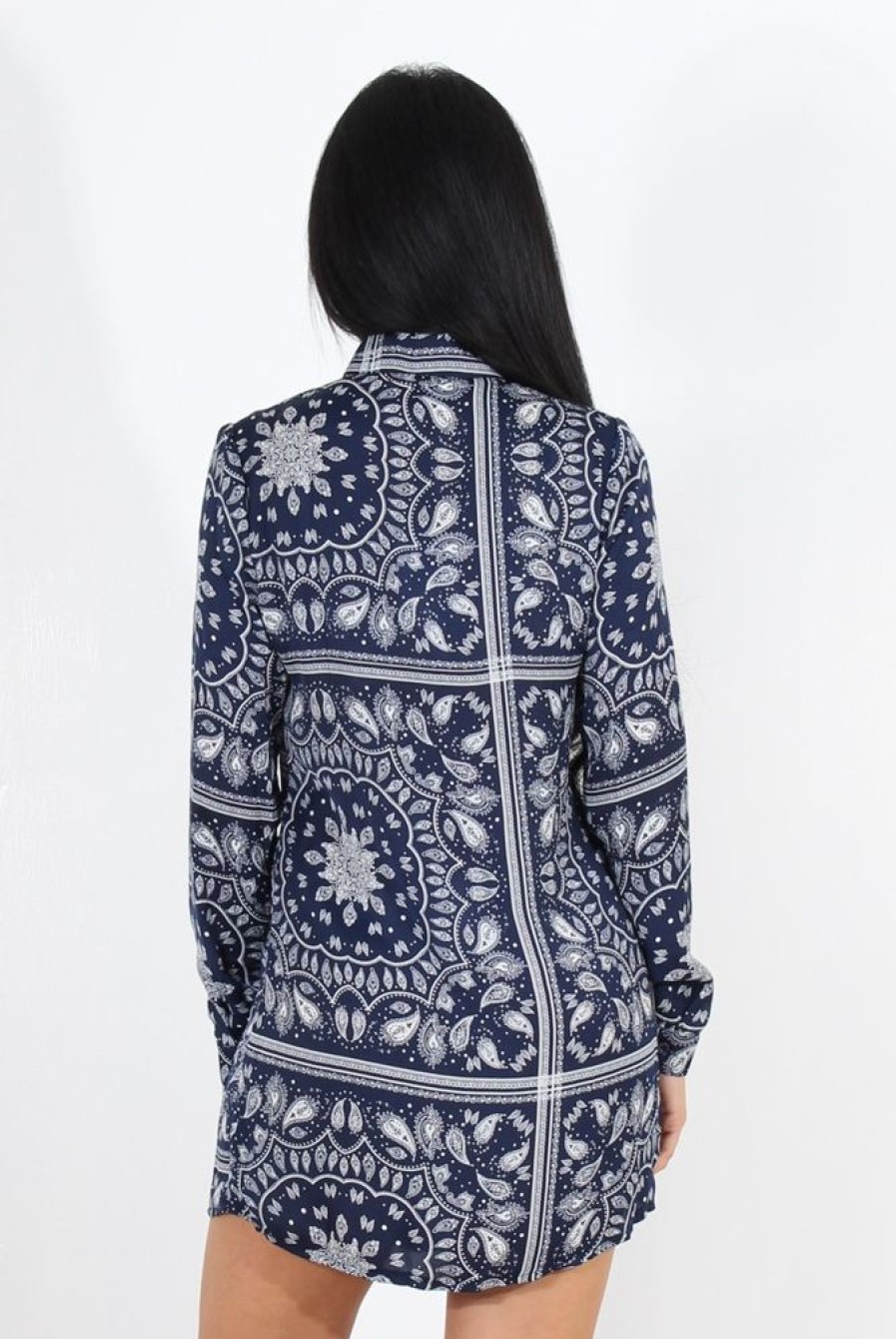 Clothing Rebellious Fashion | Miley Navy Paisley Print Shirt Dress