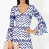 Clothing Rebellious Fashion | Blue & White Crochet Flare Sleeve Dress - Kady