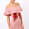 Clothing Rebellious Fashion | Rose Bardot Frill Bodycon Applique Dress - Leticia