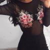 Clothing Rebellious Fashion | Black Mesh Long Sleeved Embroidered Bodysuit - Bonnie