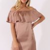 Clothing Rebellious Fashion | Blush Satin Bardot Frill Dress - Alura