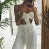 Clothing Rebellious Fashion | White Tie Front Bandeau Wide Leg Trouser Co-Ord - Roselia