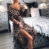 Clothing Rebellious Fashion | Brown Leopard Print Plunge Belted Maxi Dress - Abela