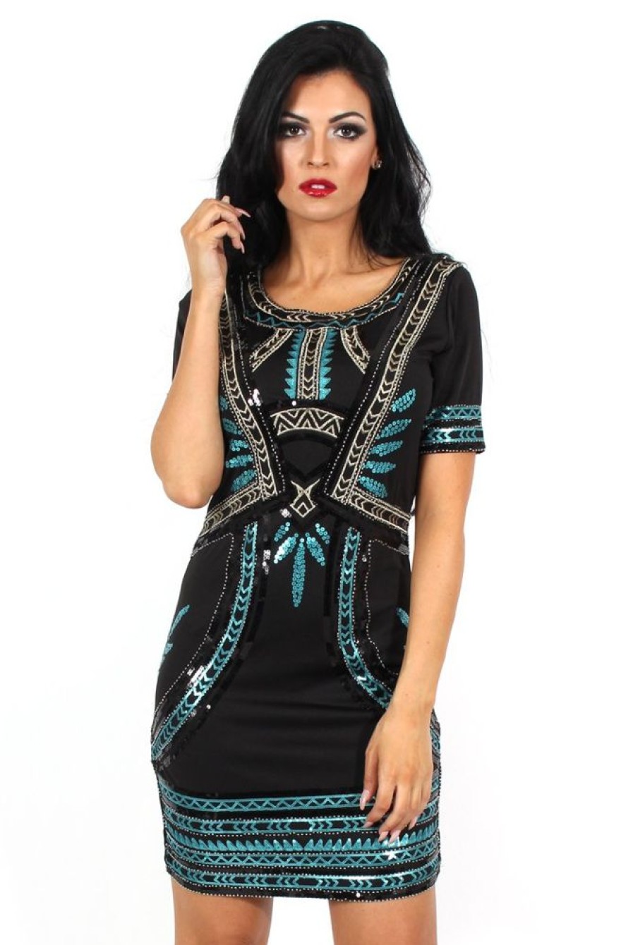 Clothing Rebellious Fashion | Kimi Black Sequin Short Sleeve Dress