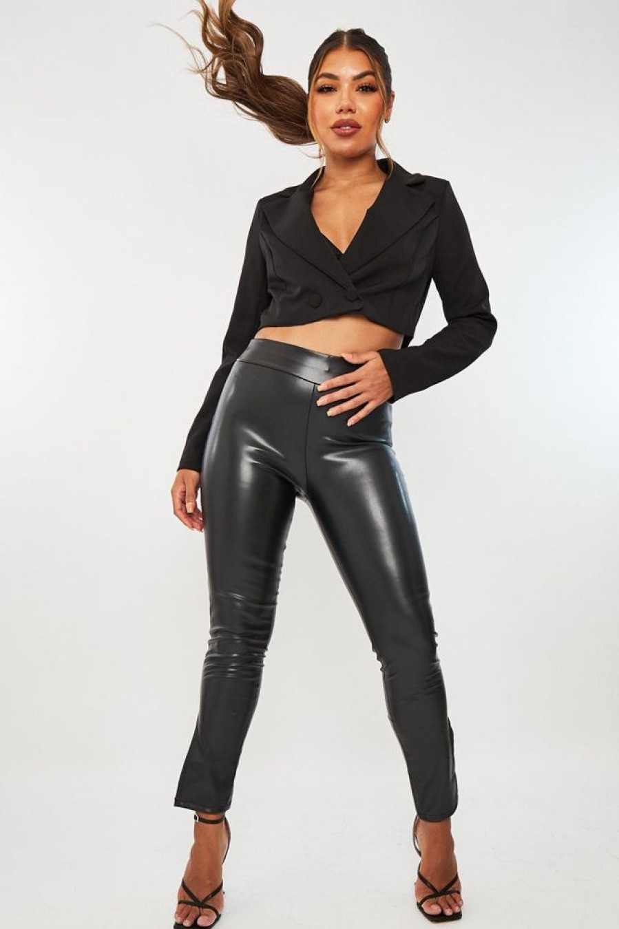 Clothing Rebellious Fashion | Black Side Split Pu Trouser - Elouise