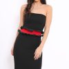 Clothing Rebellious Fashion | Black Bandeau Ruffle Midi Dress - Leigh