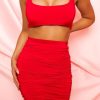 Clothing Rebellious Fashion | Red Slinky Bralet And Ruched Midi Skirt Co-Ord - Valentia