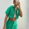 Clothing Rebellious Fashion | Green Cropped Shirt & Mini Skirt Set - Cathy