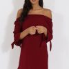 Clothing Rebellious Fashion | Wine Bardot Tie Cuffs Dress - Whitney